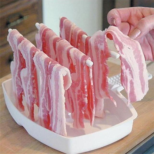  Microwave Bacon Rack Hanger Meat Cooker Tray Bar Crisp Kitchen Gadget Tools