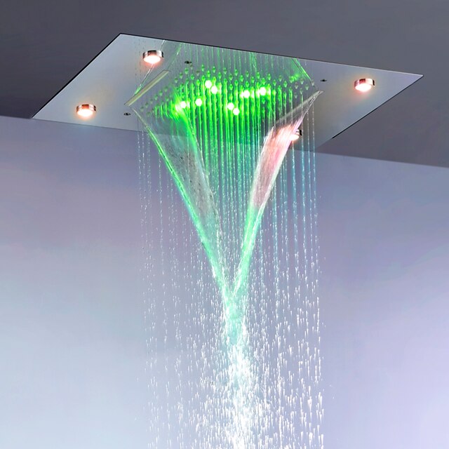  Ultra Release Bathroom Rain And Waterfall Shower Head 3 Modes/ Stainless Steel 304 / Alternating Current Energy Saving LED Lamps Included
