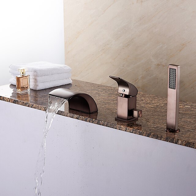  Badkraan - Antiek Olie-Gewreven Brons Romeins bad Keramische ventiel Bath Shower Mixer Taps / Messing / Single Handle drie gaten