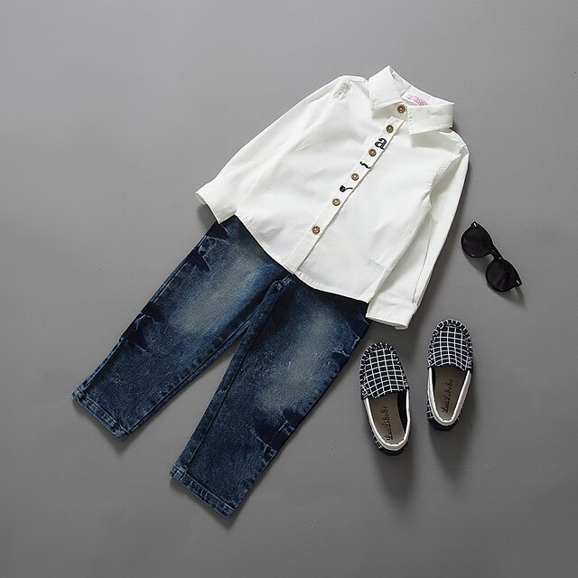 

KIMOCAT Boy's Daily Solid Clothing SetCotton Spring / Fall White-tz758