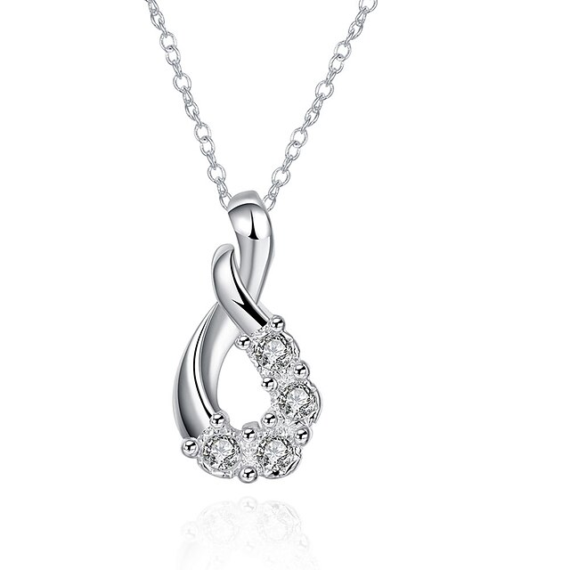  Women's Crystal Pendant Necklace Ladies European Fashion Sterling Silver Zircon Cubic Zirconia White Necklace Jewelry For Party Daily Casual / Silver Plated / Silver Plated