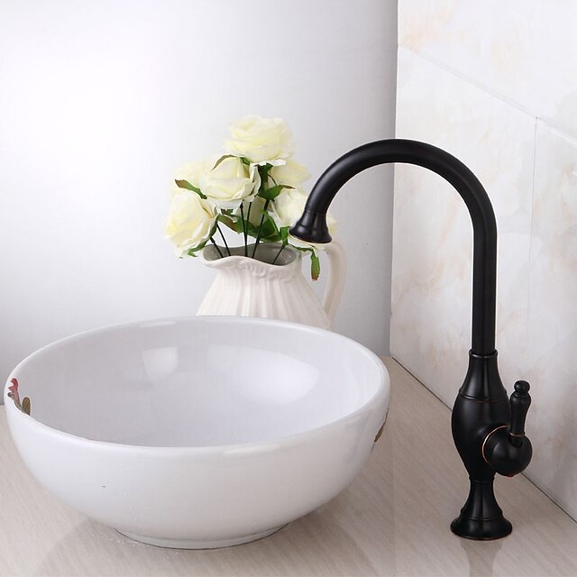  Μπάνιο βρύση νεροχύτη - Pre Spălat / Καταρράκτης / Εκτεταμένο Πεπαλαιωμένος Χαλκός Αναμεικτικές με ενιαίες βαλβίδες Ενιαία Χειριστείτε μια τρύπαBath Taps