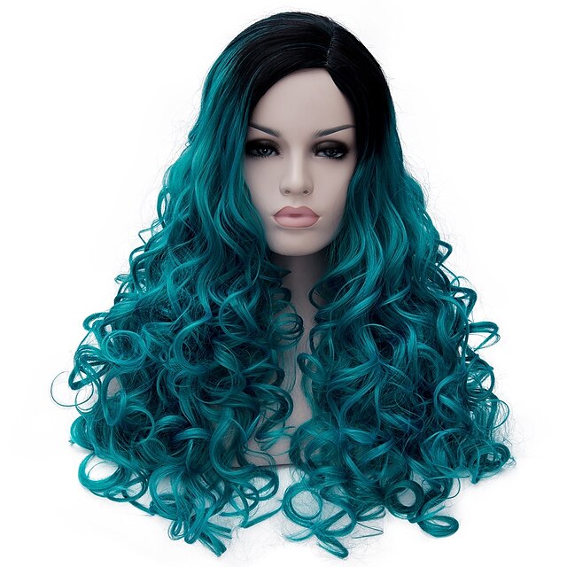  Synthetische Perücken Stil Kappenlos Perücke Blau Synthetische Haare Damen Blau Perücke Mittlerer Länge Capless Perücken