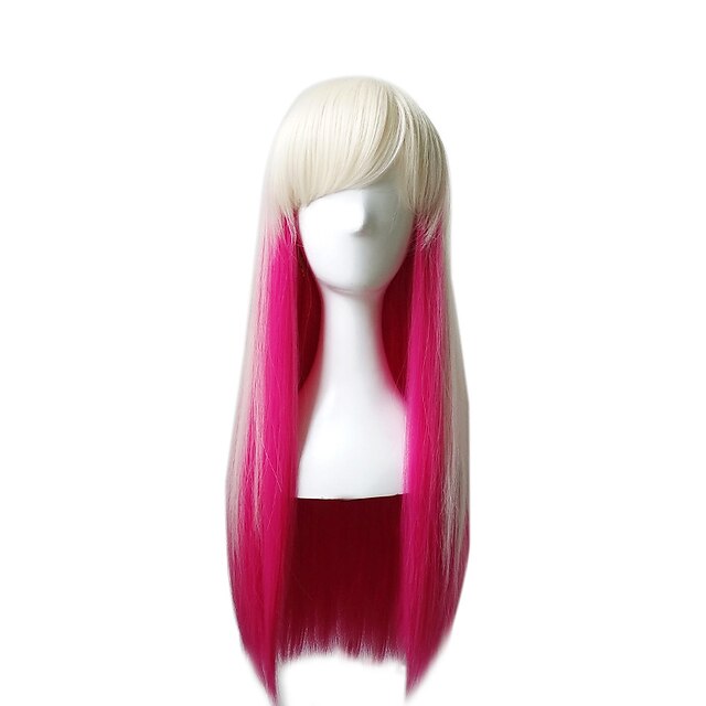  Donna Parrucche sintetiche Senza tappo Medio Lisci Pink + Red Con frangia Parrucca Cosplay costumi parrucche