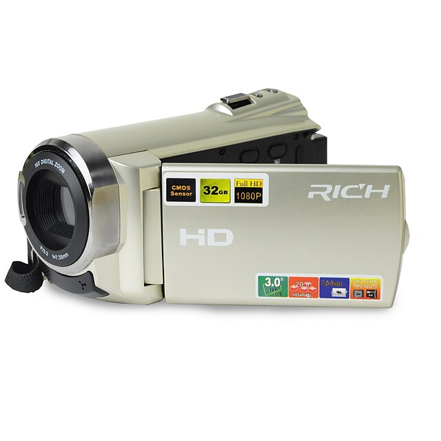  1080p / 15fps pieno videocamera hd con 16.0MP con slot touch screen dual carta di lcd 3.0inch (TF / SD) videocamera (HDV-501)