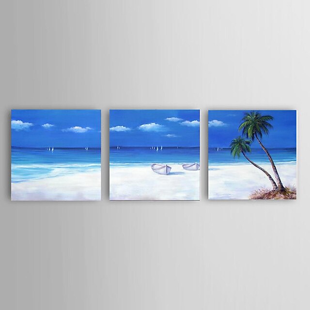  Oil Painting Hand Painted - Abstract Landscape Still Life Mediterranean Modern European Style With Stretched Frame / Three Panels