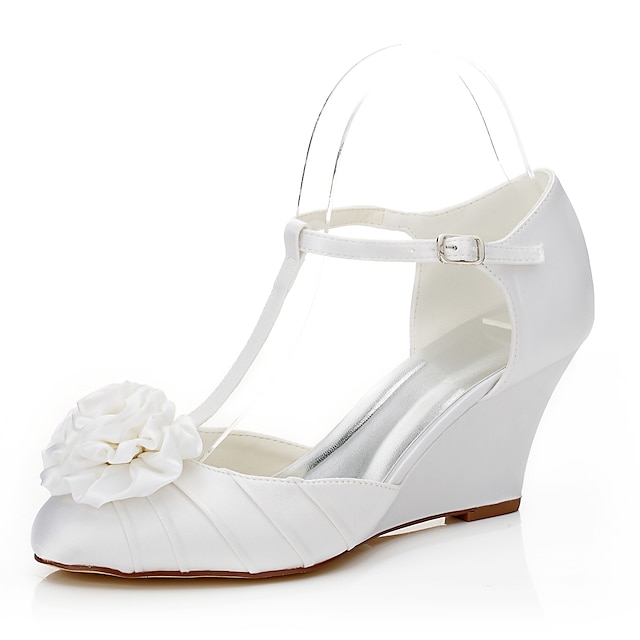  Women's Sandals Spring / Summer Wedge Heel Wedding Dress Party & Evening Flower Silk White