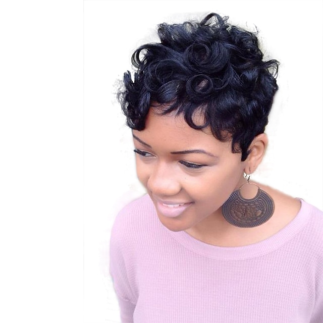  Human Hair Blend Wig Short Straight Wavy kinky Straight Pixie Cut Layered Haircut Short Hairstyles 2020 Berry kinky straight Natural Wave African American Wig For Black Women Capless Women's Natural