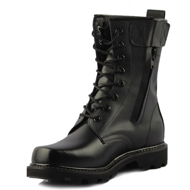  Men's Shoes Leather Winter Combat Boots Boots Lace-up For Outdoor Black