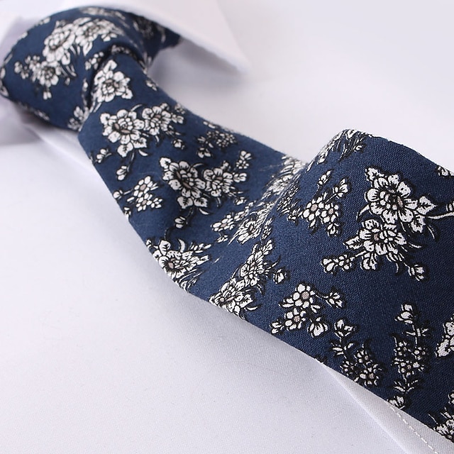  marineblå floral tynne slips bomull