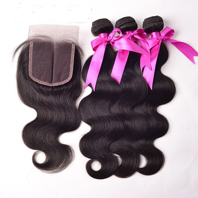  Body Brazilian Virgin Hair With Closure Body Wave Unprocessed Human Hair 3 Bundles With Lace Closure