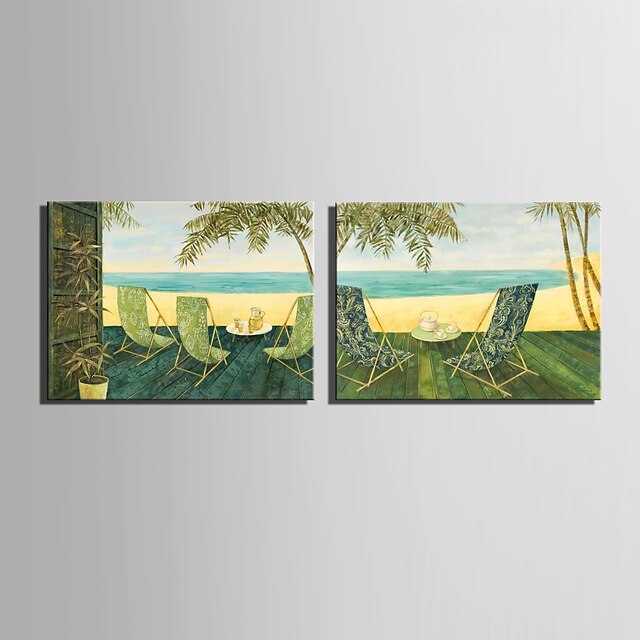  E-HOME® Stretched Canvas Art Beach Side Rest Decoration Painting  Set of 2