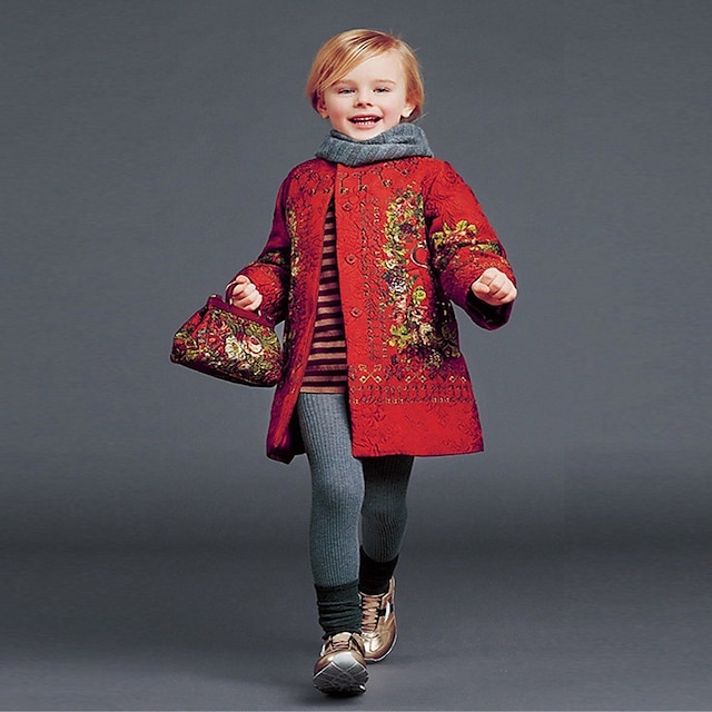 

KIMOCAT Girl's Daily Print Jacket CoatCotton Spring / Fall Red-sy212