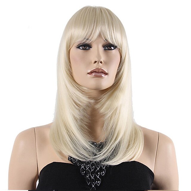  Top Grade Low Price Blonde Middle Long Straight With Full Bang Synthetic Wigs Hot Sale.