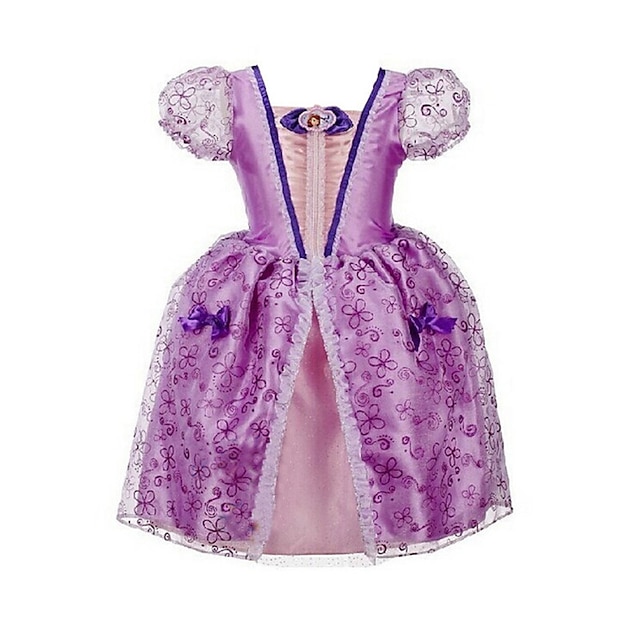  Kids Girls' Bow Dresswear Going out Halloween Print Short Sleeve Dress Purple