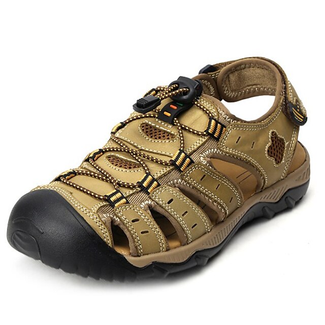  Men's Shoes Leather Summer Sandals for Casual Brown Green coffee