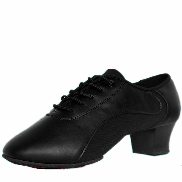  Men's Latin Shoes Leather Heel Lace-up Low Heel Non Customizable Dance Shoes Black / Indoor
