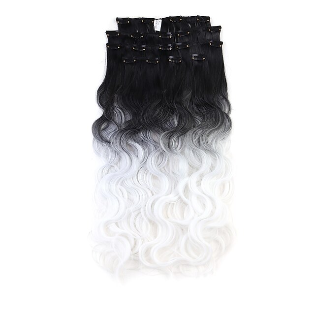  Neitsi 60cm 165g Curl Wavy Clip in on Hair Extension Ombre Synthetic Hair Weft 8Pcs/Set Colour Choose