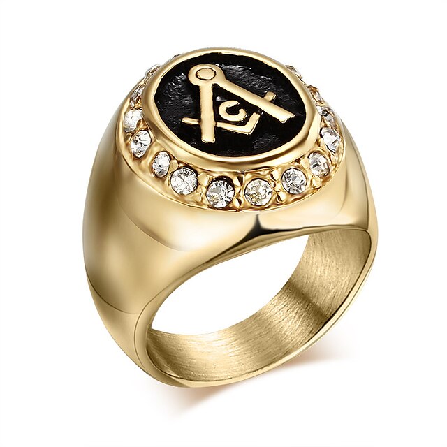  Herre Statement Ring Masonic Rings Syntetisk Diamant Guld Titanium Stål Personaliseret Vintage Punk Julegaver Daglig Smykker