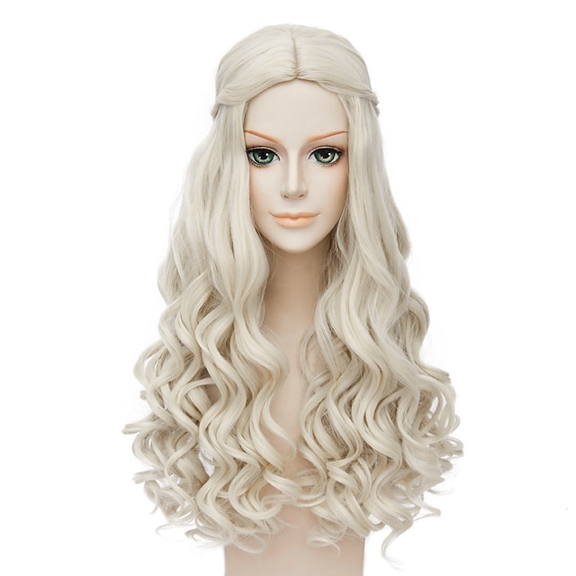  синтетический парик косплей парик волнистый волнистый парик блондинка длинные светлые синтетические волосы женская средняя часть афроамериканский парик плетеный парик блондинка