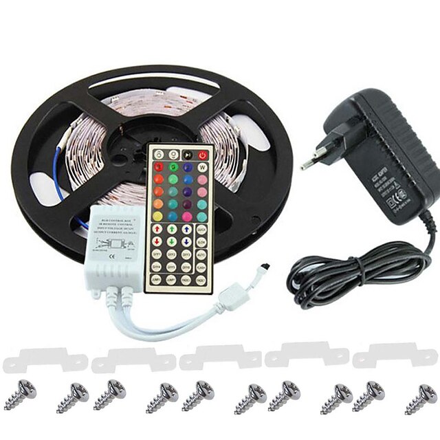  KWB 5m 300 LEDs 3528 SMD RGB Controlo Remoto Cortável Regulável 100-240 V / Conetável / Auto-Adesivo / Cores Variáveis / IP44