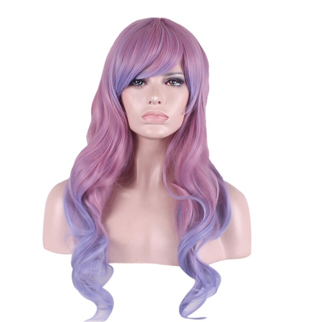  Cabelo Sintético perucas Encaracolado Cabelo Ombre Sem Touca Peruca para Cosplay Longo Roxo