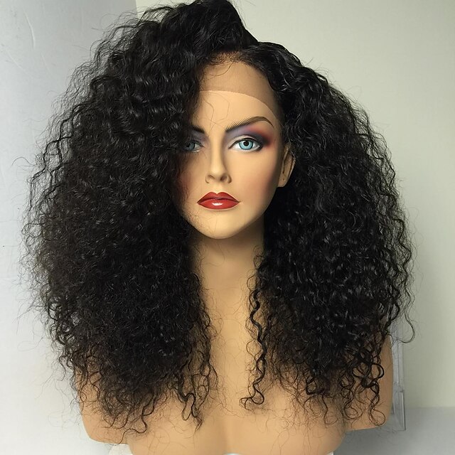  Emberi haj Csipke korona, szőtt Csipke Paróka stílus Kinky Curly Paróka Természetes hajszálvonal Afro-amerikai paróka 100% kézi csomózású Női Közepes Hosszú Emberi hajból készült parókák