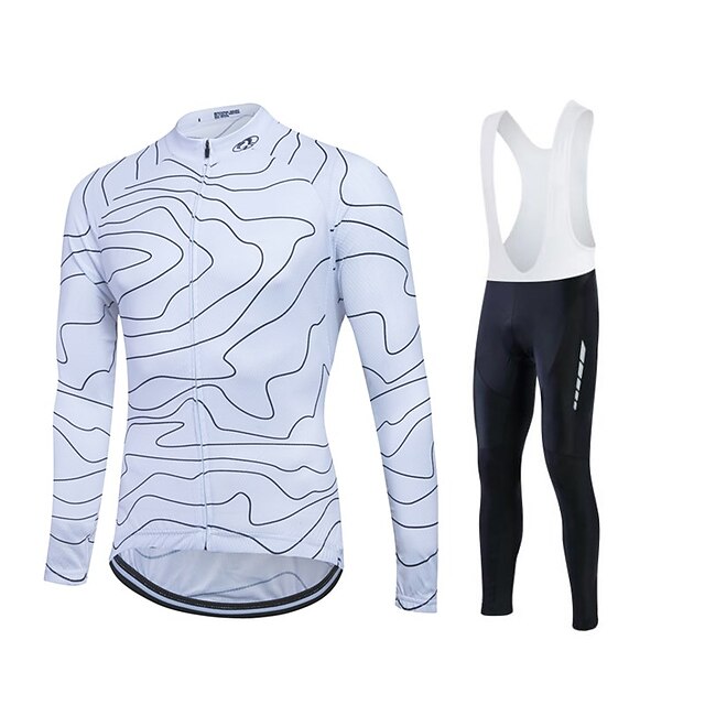  Fastcute Heren Lange mouw Wielrenshirt met strakke wielrenbroek Winter Fleece Polyester Lycra Wit Grote maten Fietsen Shirt Fietsen Tights / Lange Broek Wielrenbroek / Fietsbroek Met Bretellen