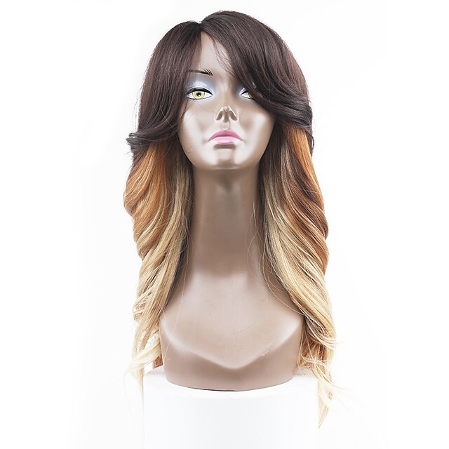  new style medium brown hair lace front natural wavy synthetic lace wigs