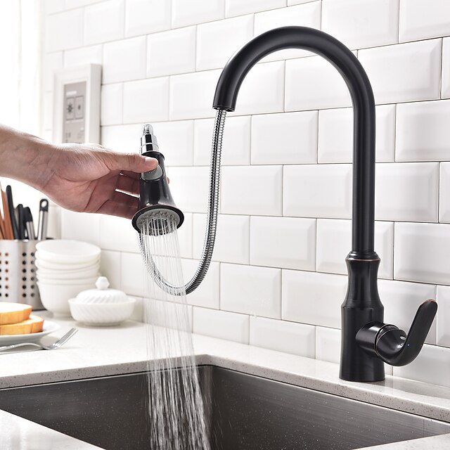  Kitchen faucet - Single Handle One Hole Oil-rubbed Bronze Pull-out / ­Pull-down / Tall / ­High Arc Centerset Contemporary Kitchen Taps / Brass