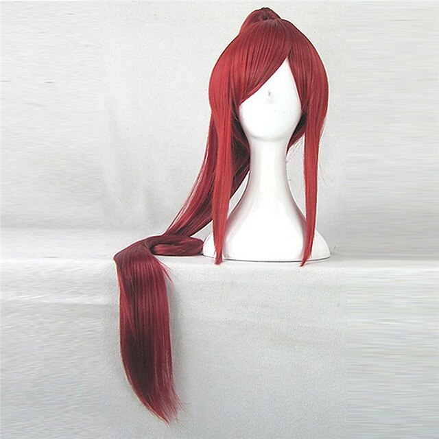  Perucas de Cosplay Perucas sintéticas Perucas de Fantasia Liso Reto Com rabo de cavalo Peruca Vermelho Cabelo Sintético Mulheres Vermelho hairjoy