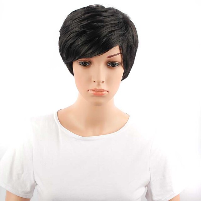  short wavy hair black color synthetic wigs for women