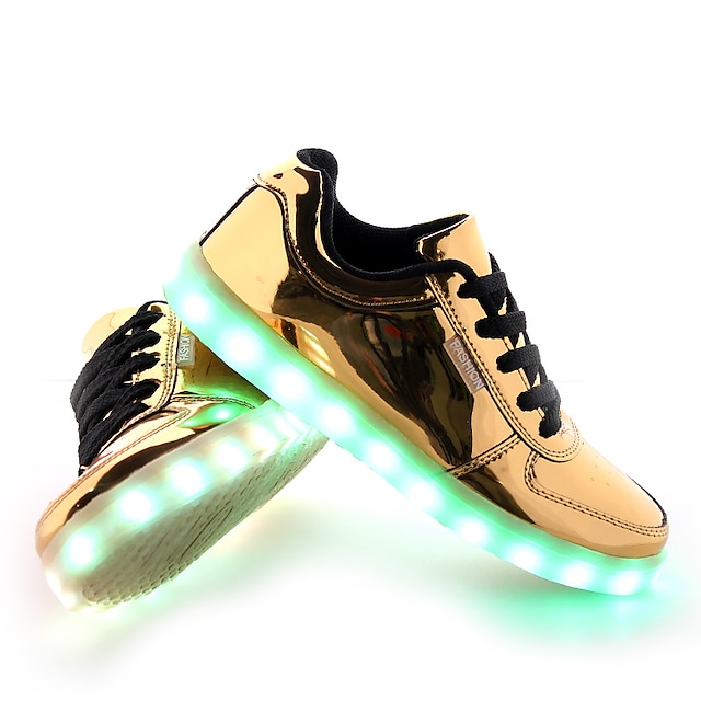  Herrn LED Schuhe Komfort Schuhe Leuchten Schuhe Frühling / Herbst LED Normal Sneakers PU Rutschfest Gold / Silber / Schnürsenkel / EU42