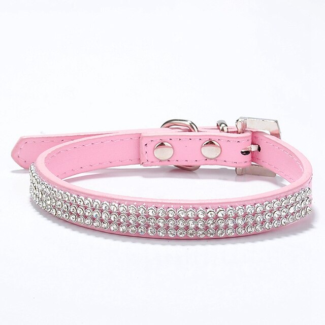  Cat Dog Collar Breathable Adjustable / Retractable Studded Running Casual Cosplay Safety Solid Colored Rhinestone PU Leather Black Red Blue Pink Rose