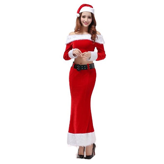  Kerstmanpakken Feestkostuum Dames Kerstmis / Carnaval / Nieuwjaar Festival / Feestdagen Halloweenkostuums Rood Effen Sexy Uniformen / Meer Uniformen