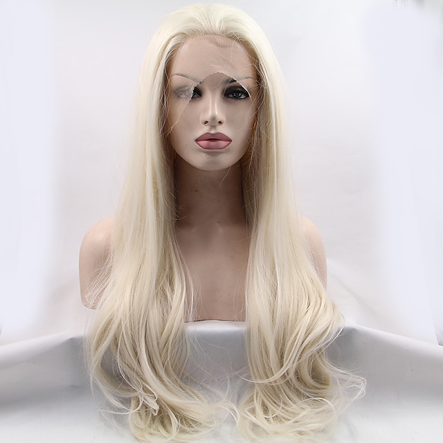  Synteettiset pitsireunan peruukit Suora Suora Lace Front Peruukki Vaaleahiuksisuus Pitkä Blonde Synteettiset hiukset 18-26 inch Naisten Luonnollinen hiusviiva Vaaleahiuksisuus