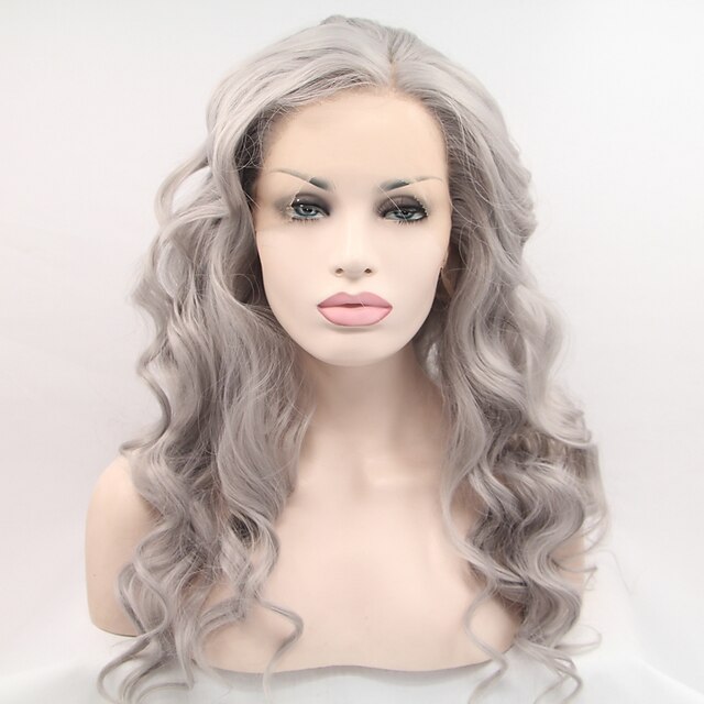  Synthetic Lace Front Wig Wavy Synthetic Hair Natural Hairline / Side Part Gray Wig Women's Long Natural Wigs / Halloween Wig / Carnival