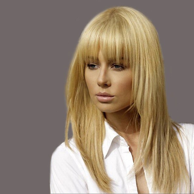  Human Hair Wig Straight Straight Light Auburn Tipped Medium Brown with Blonde Beige Blonde / Bleached Blonde