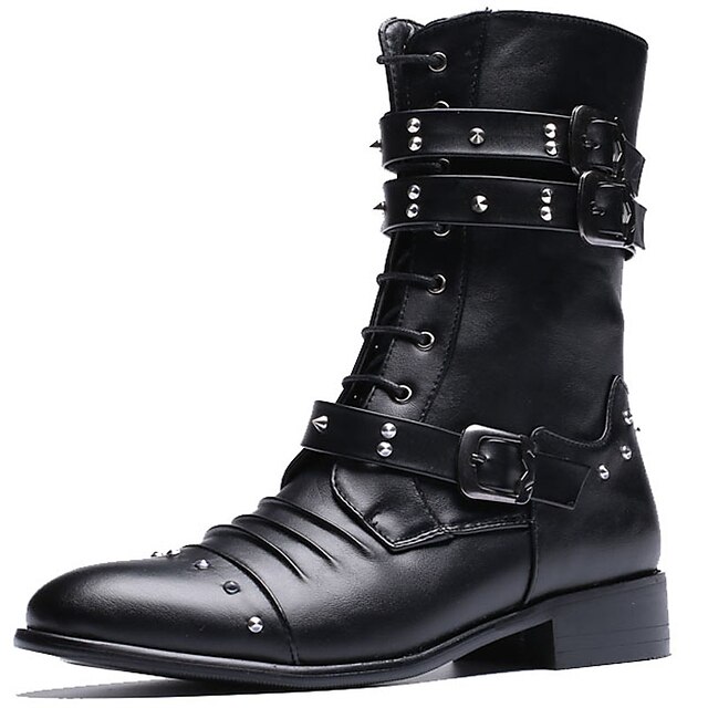  Men's Combat Boots Synthetic Fall / Winter Boots Black / Party & Evening / Block Heel / Rivet / Party & Evening