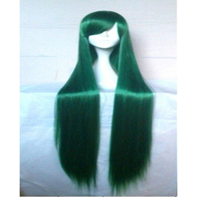  100cm Long Straight Synthetic Hair Classical Women Wig Green Purple Cosplay Wigs Custome Party Wig