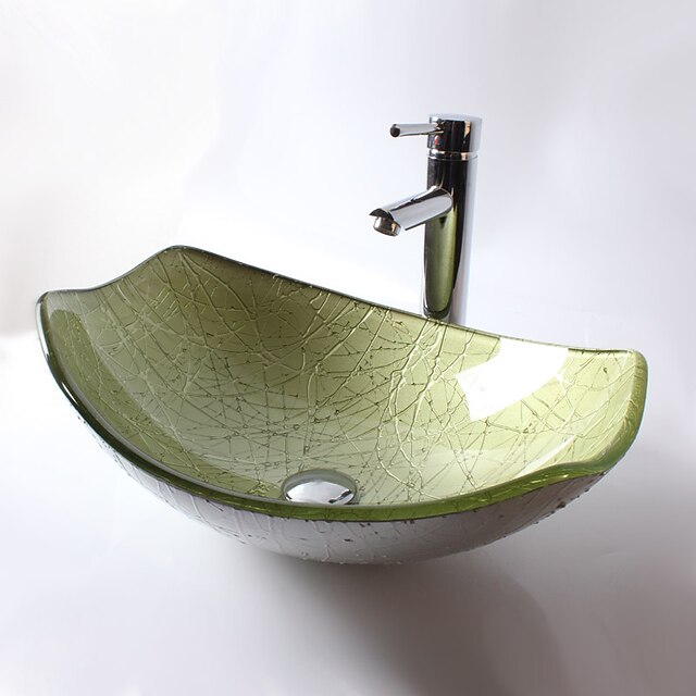  Lavandino bagno / Rubinetto per bagno / Anello di montaggio per bagno Moderno - Vetro temperato Rettangolare Vessel Sink