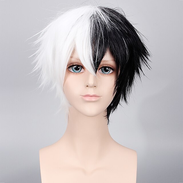  monokuma cosplay black and white color short hairstyle halloween cosplay men wigs party fashion custome wigs Halloween