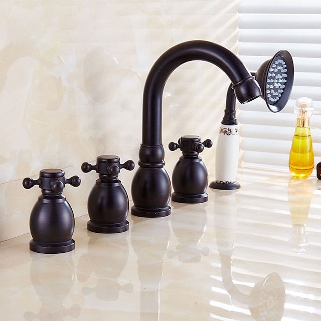  浴槽用水栓 - コンテンポラリー / アールデコ調 / レトロ風 / 近代の アンティーク銅 バスタブとシャワー 真鍮バルブ / 3つのハンドル5つの穴