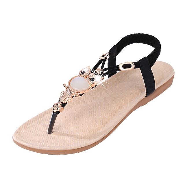  Pentru femei Sandale Sandale de cristal Sandale plate Papuci flip-flop Sandale plate Cristal Găuri Toc Drept Confortabili Plajă PU Vară Negru Albastru Bej