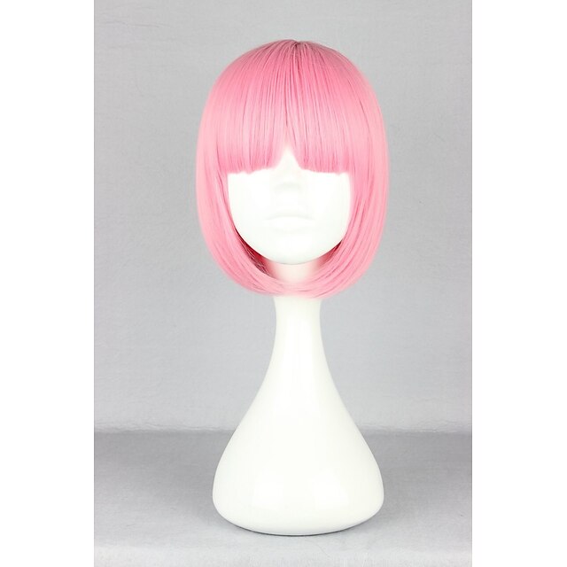  Synthetic Wig Straight Kardashian Straight Bob With Bangs Wig Pink Synthetic Hair Women‘s Pink hairjoy Halloween Wig
