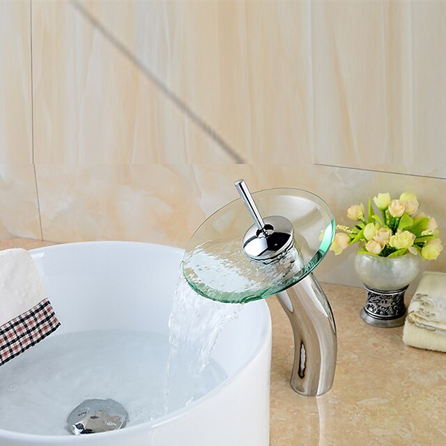  Μπάνιο βρύση νεροχύτη - Καταρράκτης Χρώμιο Αναμεικτικές με ενιαίες βαλβίδες Ενιαία Χειριστείτε μια τρύπαBath Taps / Ορείχαλκος