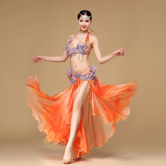  Belly Dance Outfits Performance Chiffon / Cotton / Polyester Beading / Ruffles / Flower Sleeveless Dropped Top
