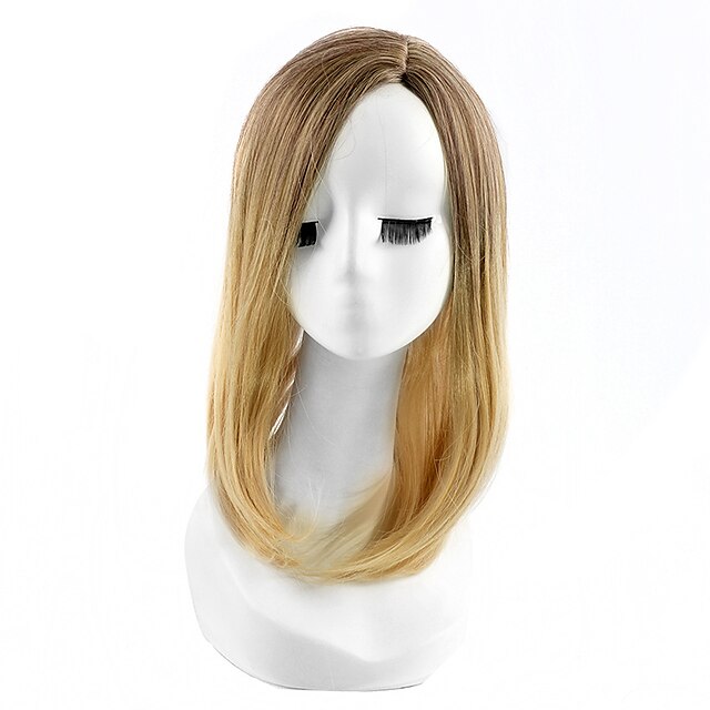  Sexy Silky Hightlight Black Brown Two Tone Color Fashion Straight Natural Wearing Wig for European and American Womens