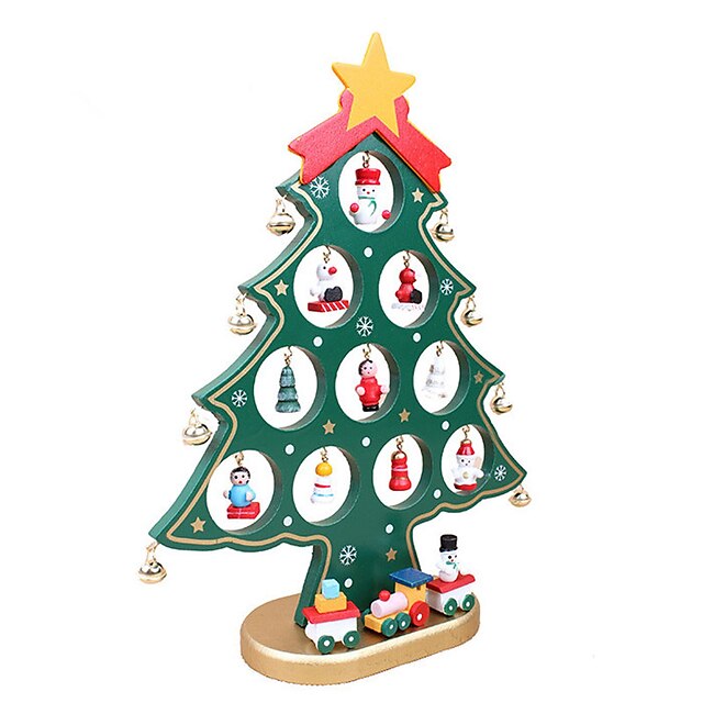  Kerstcadeau 1pc tafeldecoratie hout xmas bomen kerstboom met ornament voor de