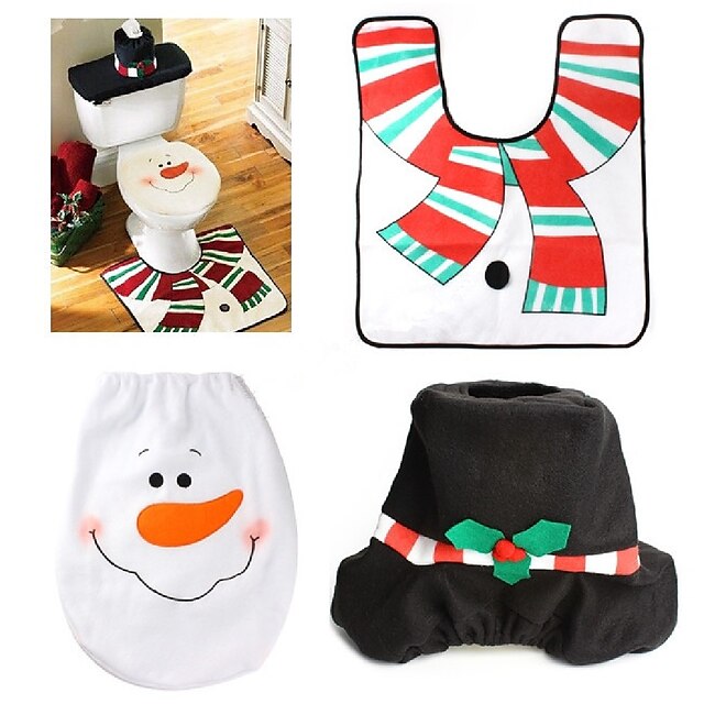  1 Sets Christmas Decorations Xmas Toilet Seat Cover And Rug Washroom Set Snowman Decorative Lids Promotions